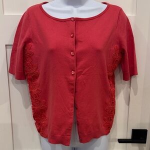 Talbots Coral Button-Down Shirt with Floral Accents